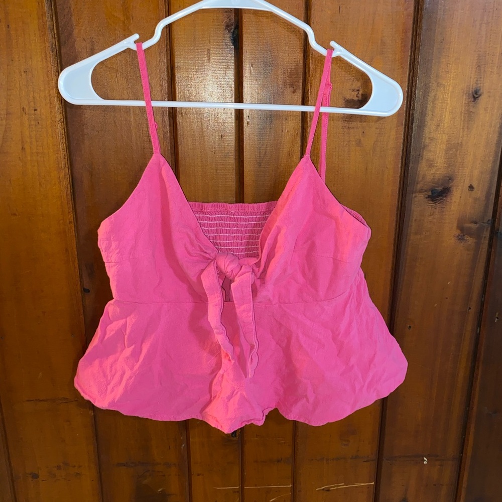 SHEIN Pink Peplum Tie Front Camisole